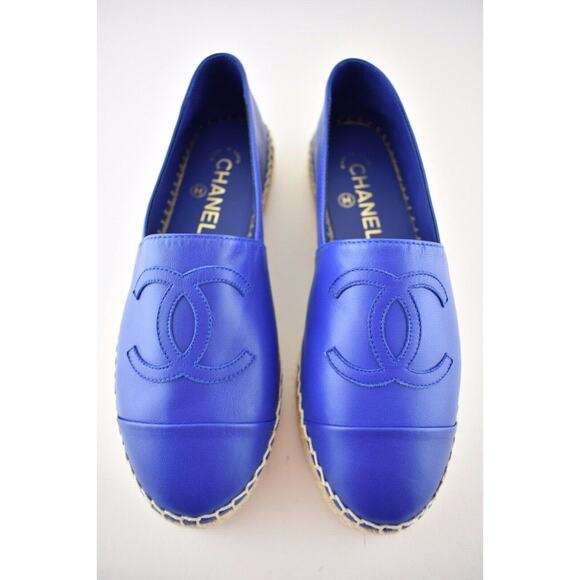 Chanel 19C Blue Lambskin Leather CC Logo Double Sole Espadrille Ballet Flat 35 - Picture 6 of 12